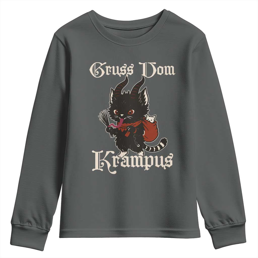 Christmas Krampus Cat Youth Sweatshirt Gruss Vom Krampus Pagan Yule Xmas TS11 Dark Heather Print Your Wear