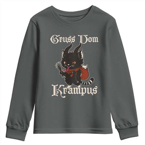 Christmas Krampus Cat Youth Sweatshirt Gruss Vom Krampus Pagan Yule Xmas TS11 Dark Heather Print Your Wear