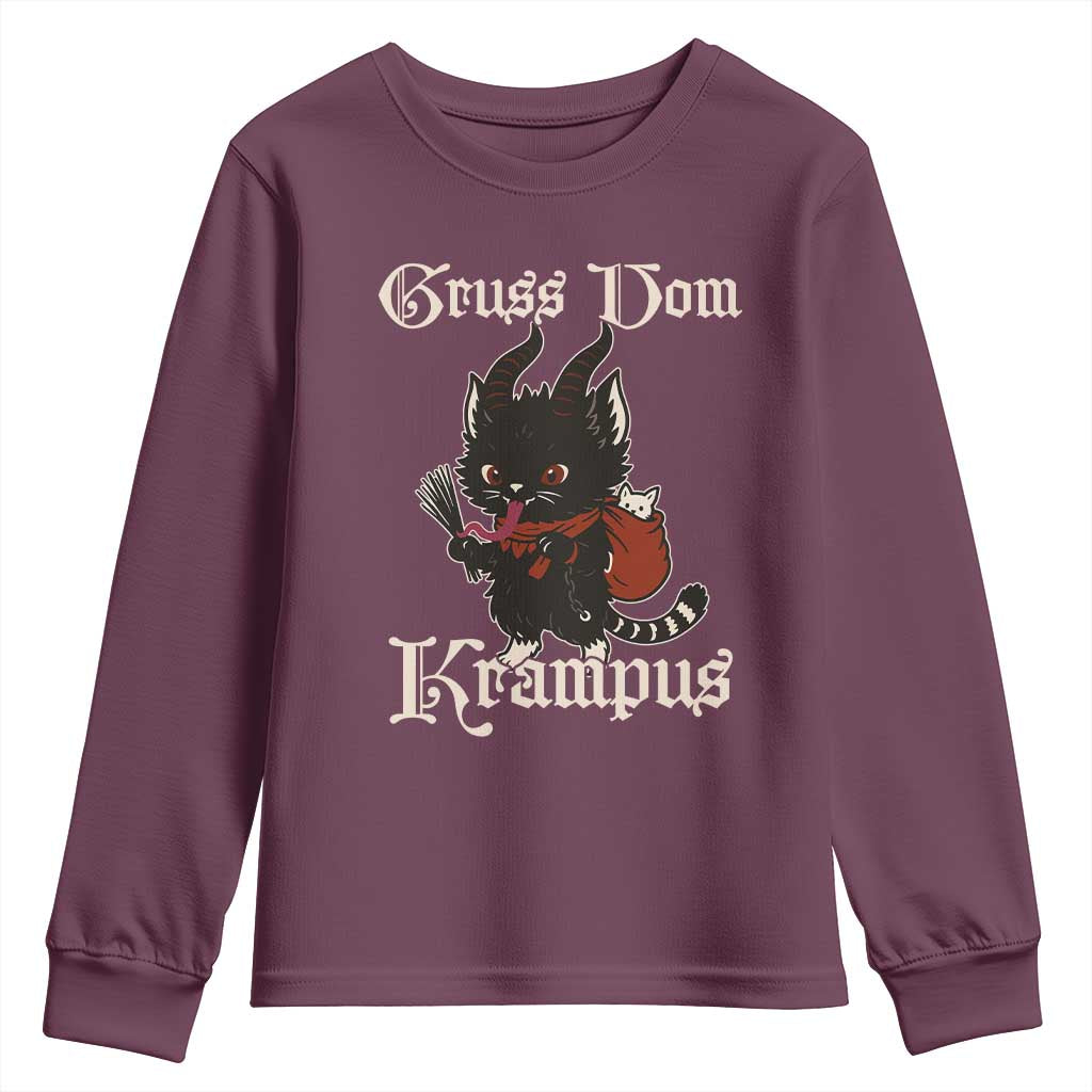 Christmas Krampus Cat Youth Sweatshirt Gruss Vom Krampus Pagan Yule Xmas TS11 Maroon Print Your Wear