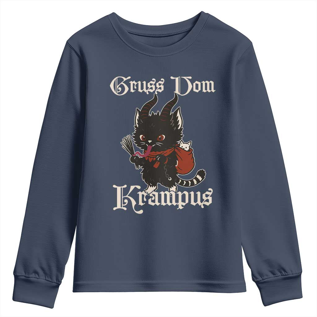Christmas Krampus Cat Youth Sweatshirt Gruss Vom Krampus Pagan Yule Xmas TS11 Navy Print Your Wear