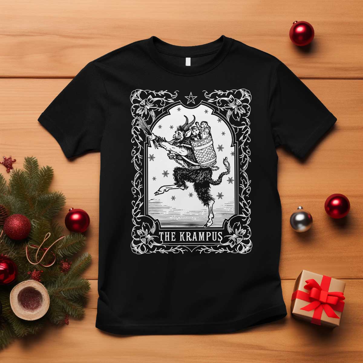 Christmas Krampus T Shirt Pagan Yule Nordic Xmas Krampus Evil Tarot Card TS11 Black Print Your Wear