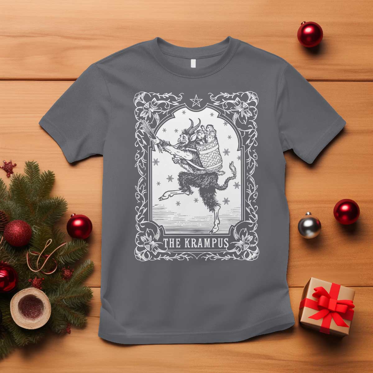 Christmas Krampus T Shirt Pagan Yule Nordic Xmas Krampus Evil Tarot Card TS11 Charcoal Print Your Wear