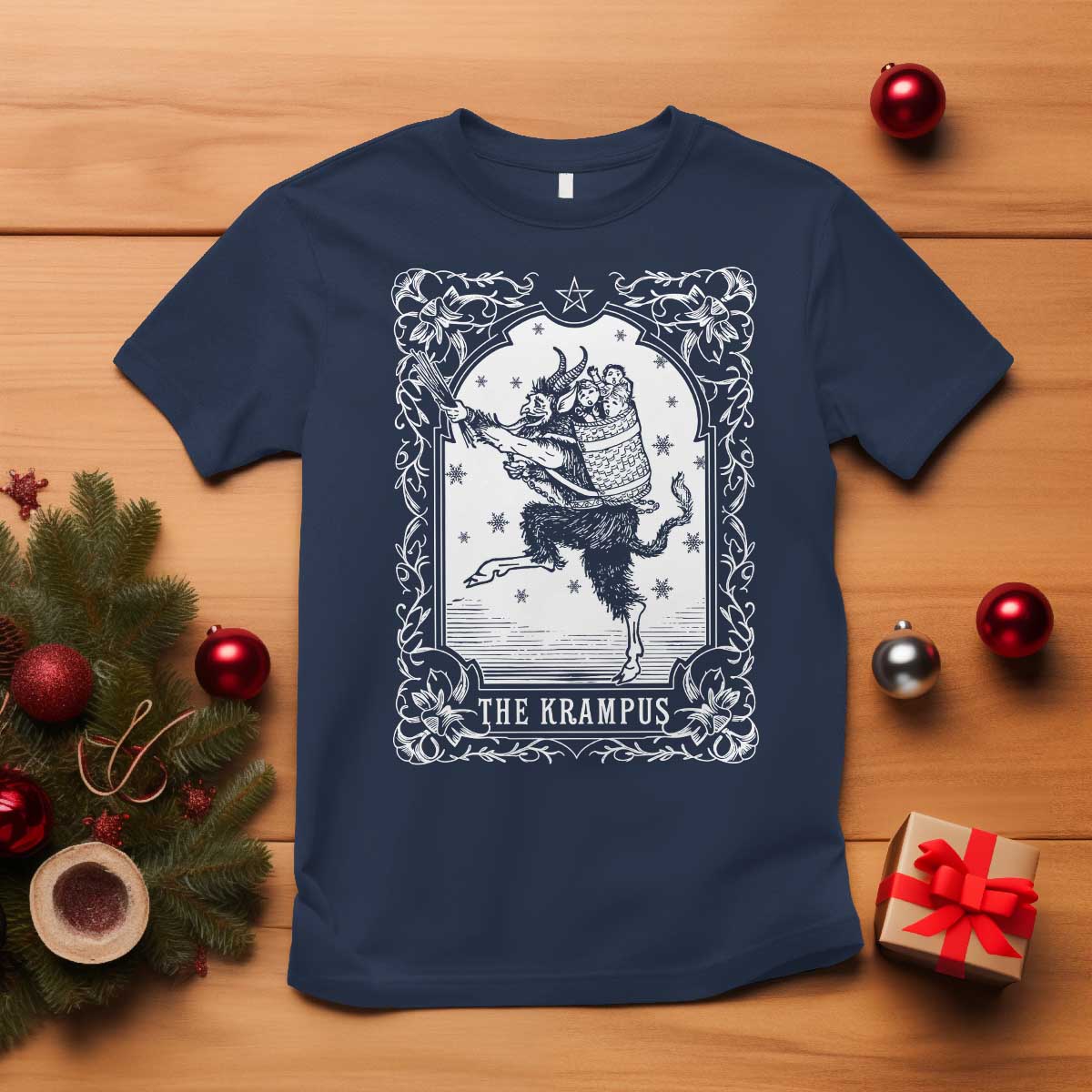 Christmas Krampus T Shirt Pagan Yule Nordic Xmas Krampus Evil Tarot Card TS11 Navy Print Your Wear