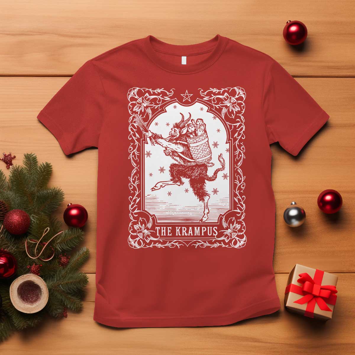Christmas Krampus T Shirt Pagan Yule Nordic Xmas Krampus Evil Tarot Card TS11 Red Print Your Wear