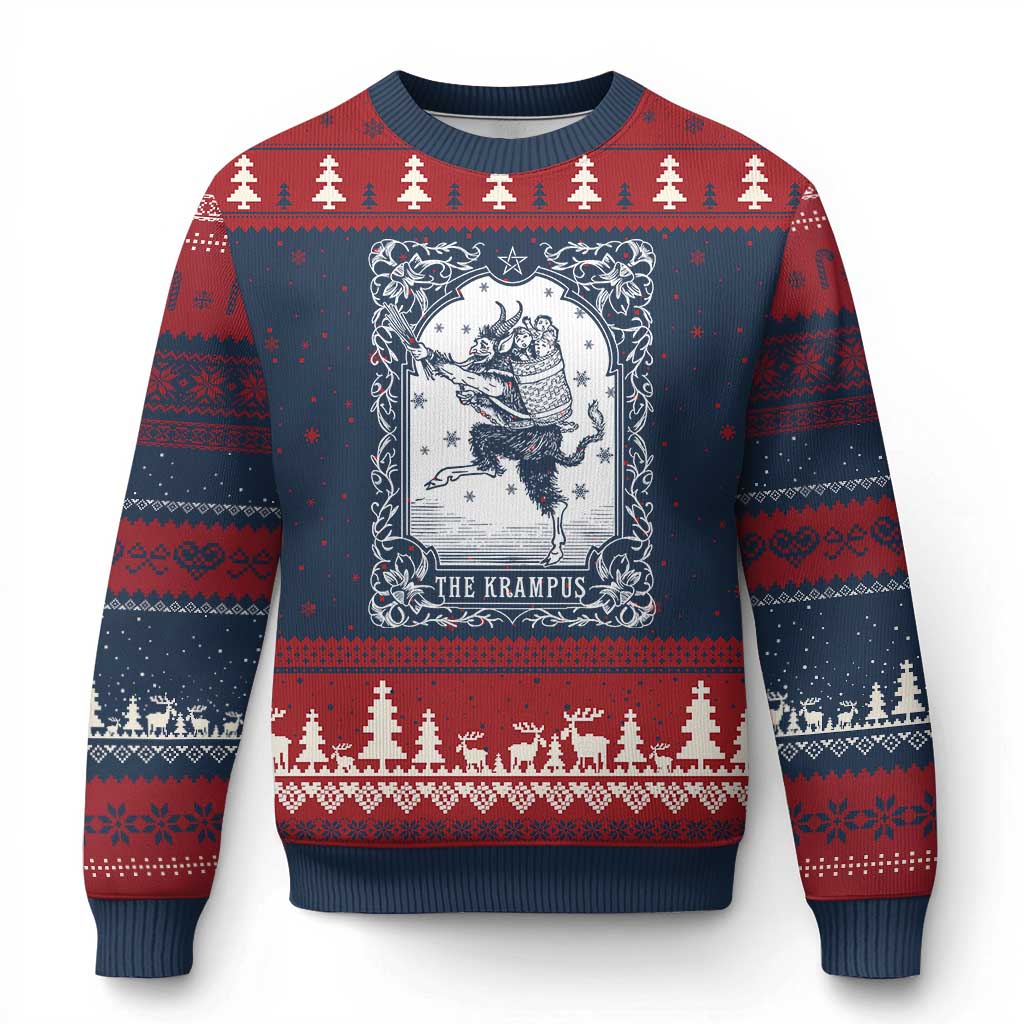Xmas Krampus Ugly Christmas Sweater Pagan Yule Nordic Xmas Krampus Evil Tarot Card TS11 Navy Red Print Your Wear