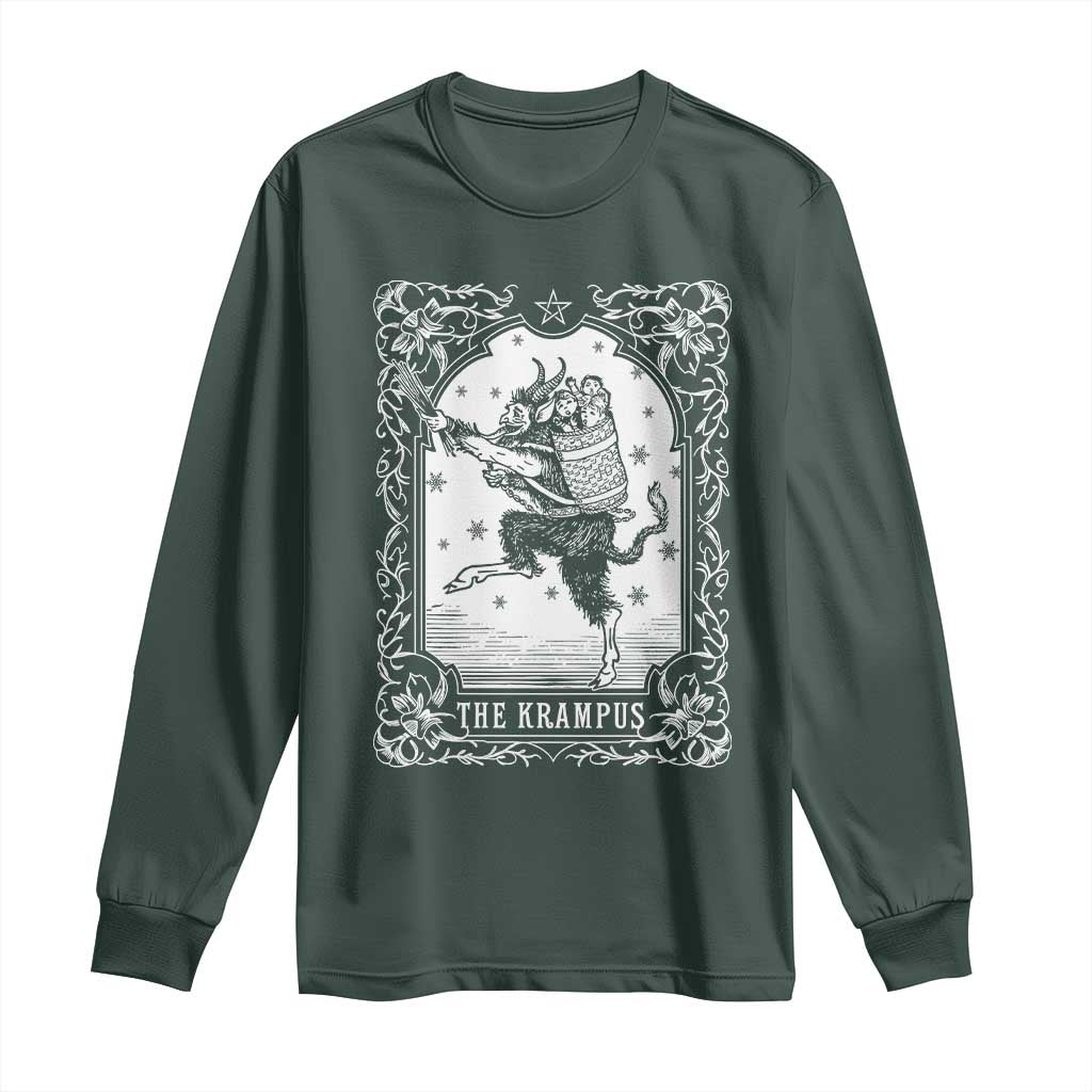Christmas Krampus Long Sleeve Shirt Pagan Yule Nordic Xmas Krampus Evil Tarot Card TS11 Dark Forest Green Print Your Wear