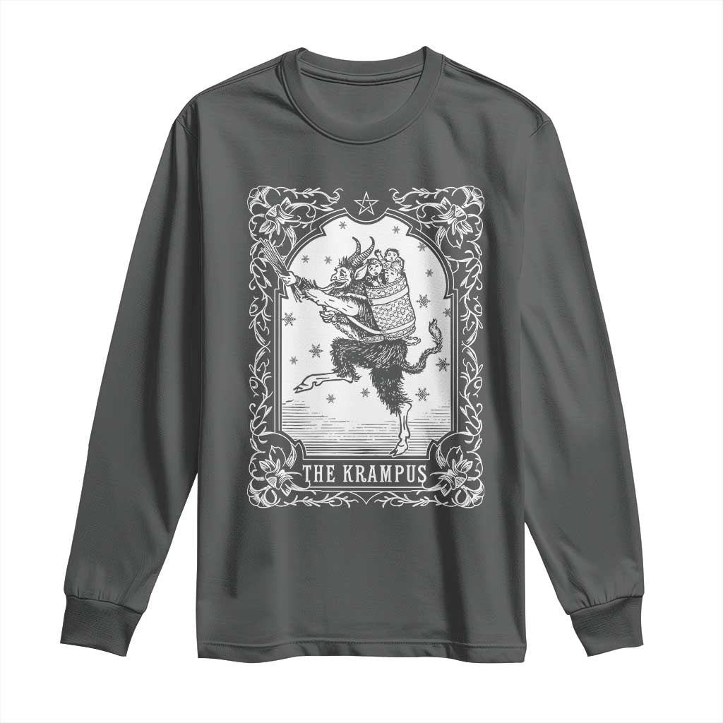 Christmas Krampus Long Sleeve Shirt Pagan Yule Nordic Xmas Krampus Evil Tarot Card TS11 Dark Heather Print Your Wear