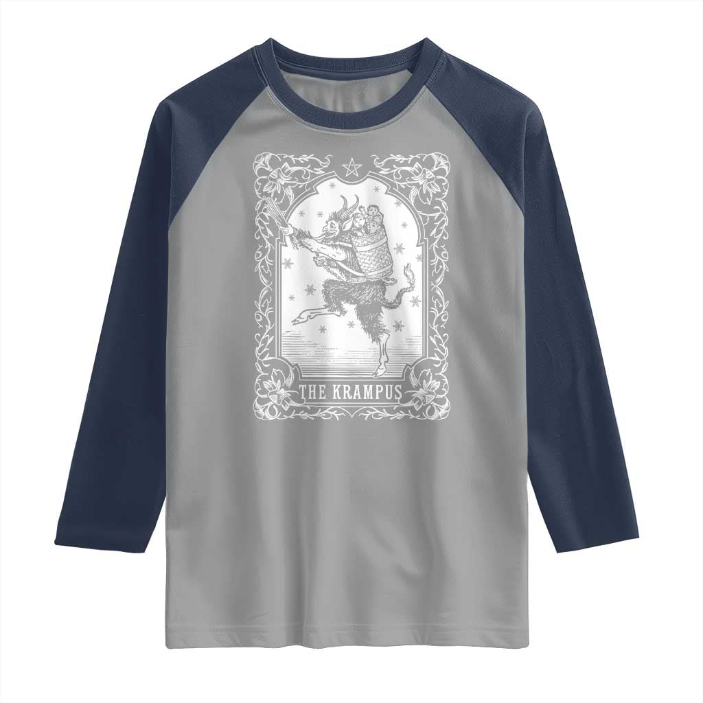 Christmas Krampus Raglan Shirt Pagan Yule Nordic Xmas Krampus Evil Tarot Card TS11 Sport Gray Navy Print Your Wear