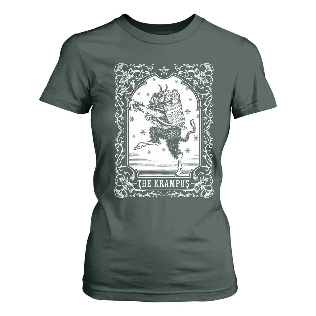 Christmas Krampus T Shirt For Women Pagan Yule Nordic Xmas Krampus Evil Tarot Card TS11 Dark Forest Green Print Your Wear