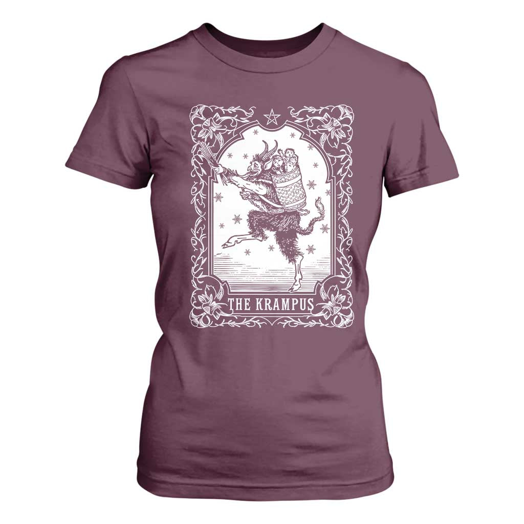 Christmas Krampus T Shirt For Women Pagan Yule Nordic Xmas Krampus Evil Tarot Card TS11 Maroon Print Your Wear