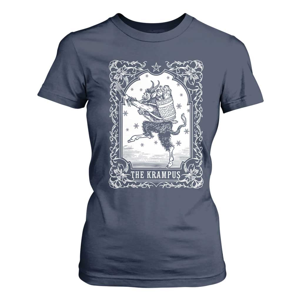 Christmas Krampus T Shirt For Women Pagan Yule Nordic Xmas Krampus Evil Tarot Card TS11 Navy Print Your Wear