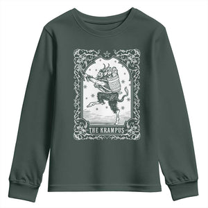 Christmas Krampus Youth Sweatshirt Pagan Yule Nordic Xmas Krampus Evil Tarot Card TS11 Dark Forest Green Print Your Wear