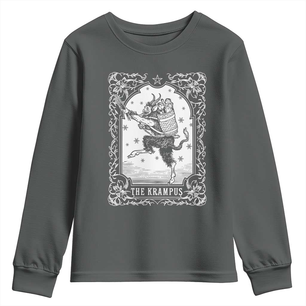 Christmas Krampus Youth Sweatshirt Pagan Yule Nordic Xmas Krampus Evil Tarot Card TS11 Dark Heather Print Your Wear