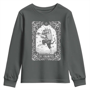 Christmas Krampus Youth Sweatshirt Pagan Yule Nordic Xmas Krampus Evil Tarot Card TS11 Dark Heather Print Your Wear