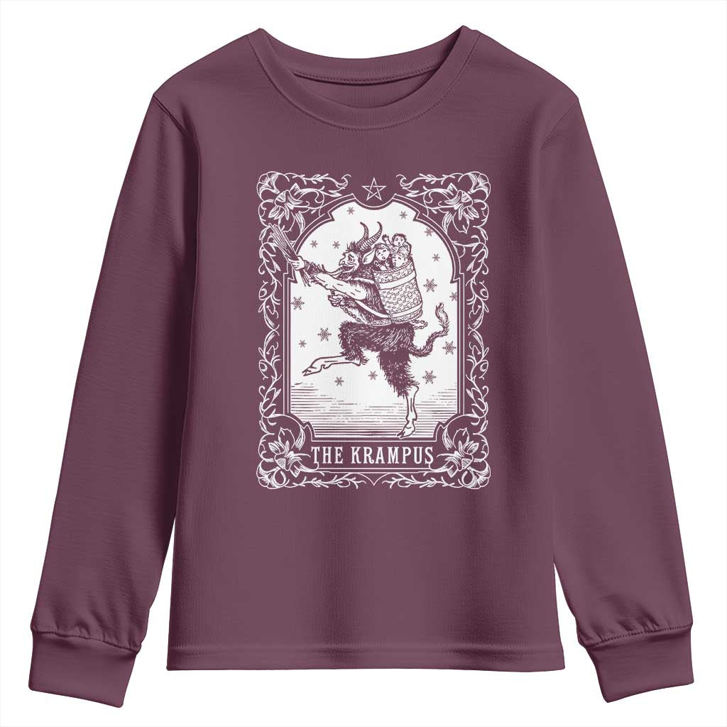 Christmas Krampus Youth Sweatshirt Pagan Yule Nordic Xmas Krampus Evil Tarot Card TS11 Maroon Print Your Wear