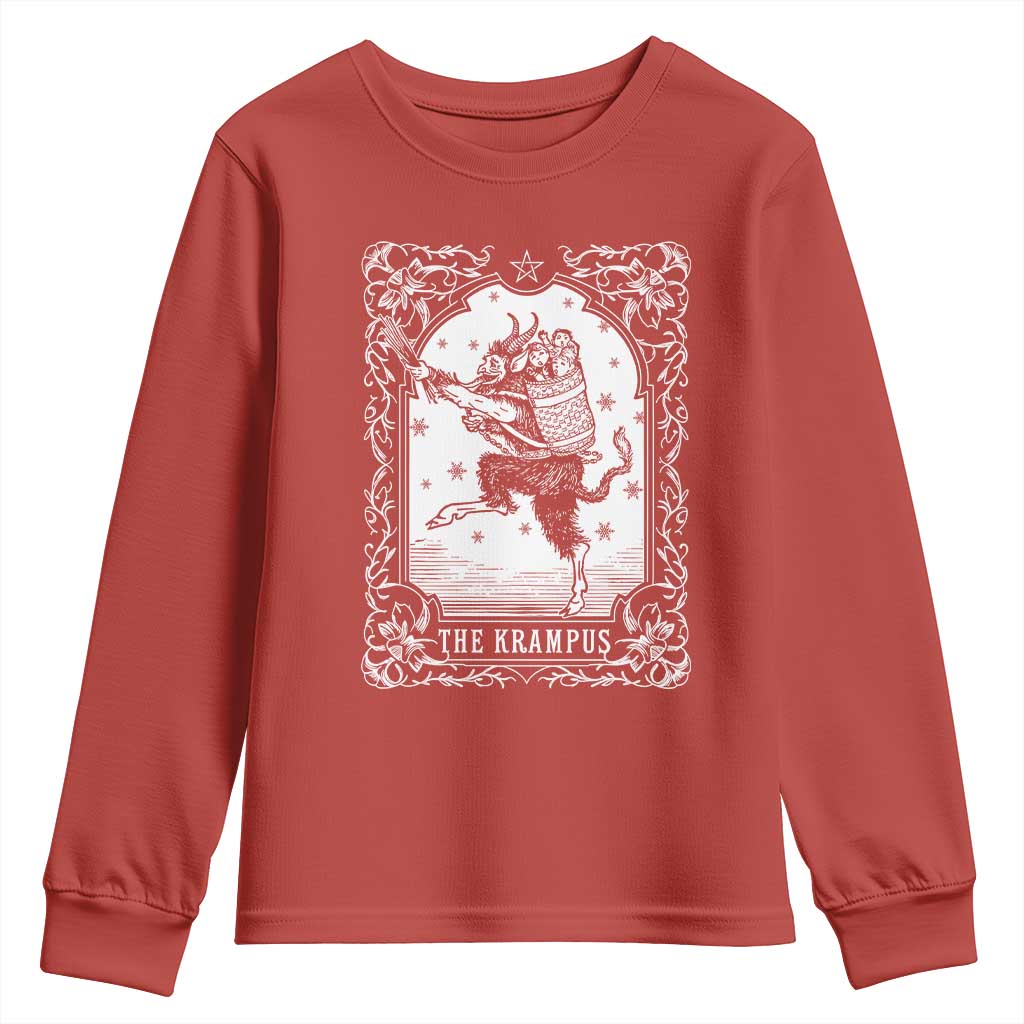 Christmas Krampus Youth Sweatshirt Pagan Yule Nordic Xmas Krampus Evil Tarot Card TS11 Red Print Your Wear