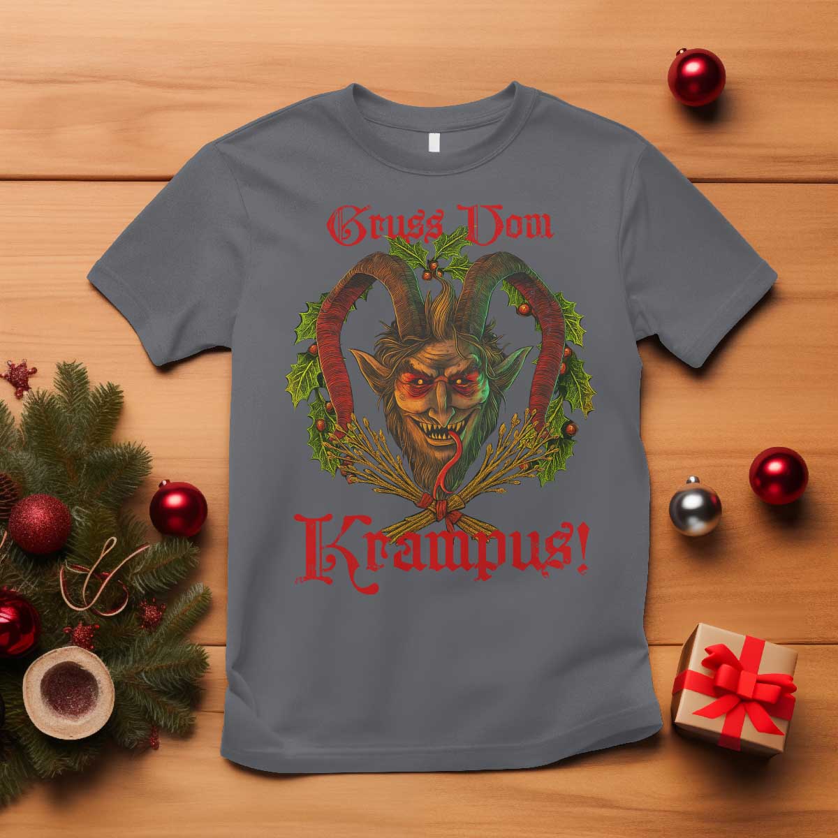 Nordic Christmas Krampus T Shirt Gruss Vom Krampus Pagan Yule Xmas TS11 Charcoal Print Your Wear