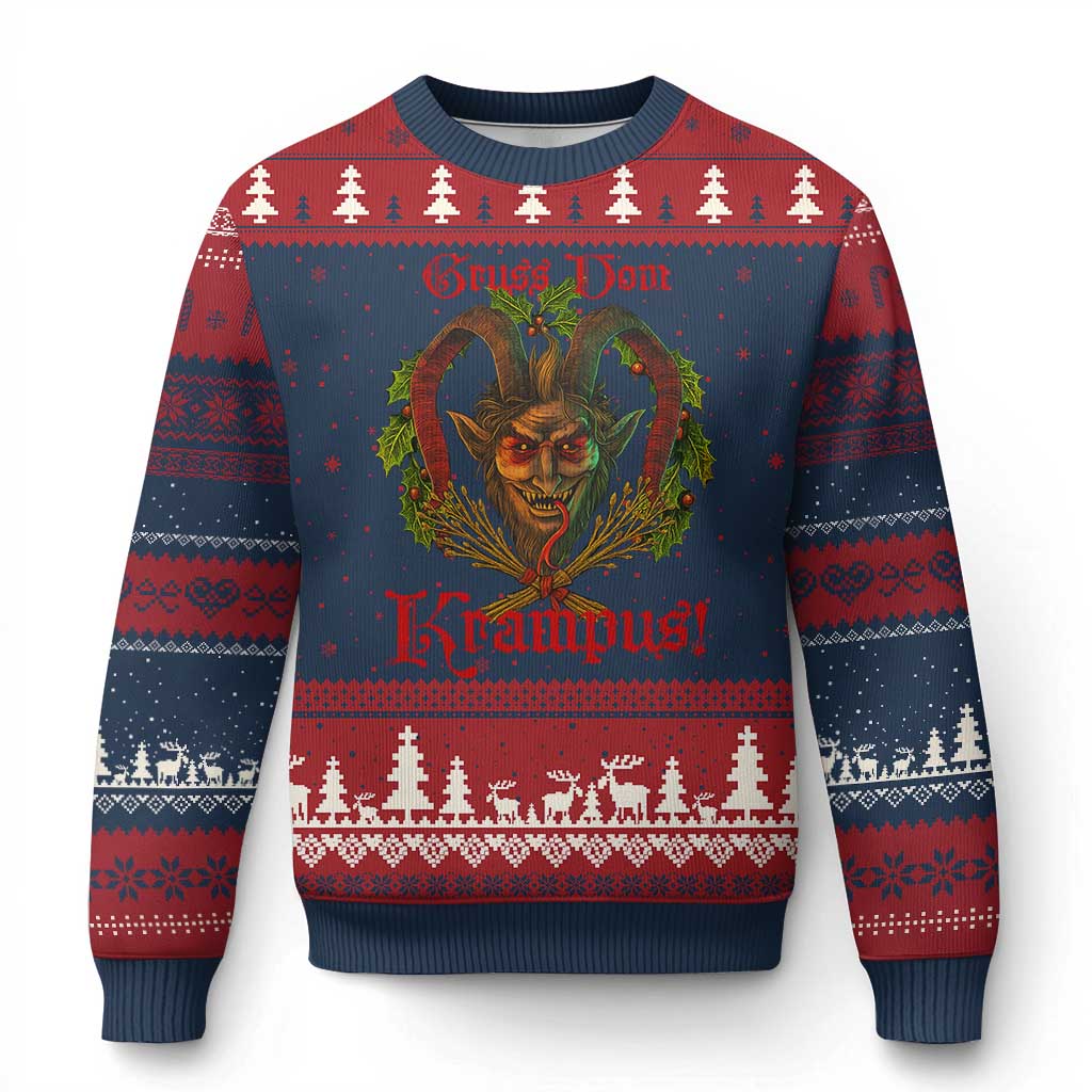 Nordic Xmas Krampus Ugly Christmas Sweater Gruss Vom Krampus Pagan Yule Xmas TS11 Navy Red Print Your Wear
