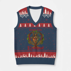 Nordic Xmas Krampus V-Neck Knit Sweater Vest Gruss Vom Krampus Pagan Yule Xmas TS11 Navy Red Print Your Wear