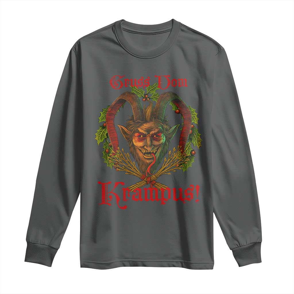 Nordic Christmas Krampus Long Sleeve Shirt Gruss Vom Krampus Pagan Yule Xmas TS11 Dark Heather Print Your Wear