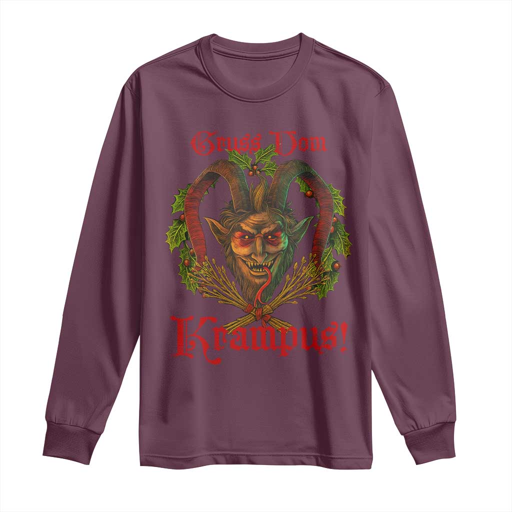 Nordic Christmas Krampus Long Sleeve Shirt Gruss Vom Krampus Pagan Yule Xmas TS11 Maroon Print Your Wear