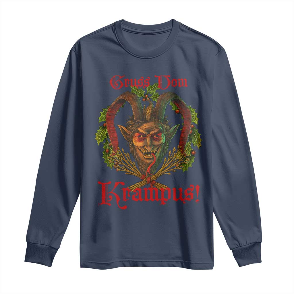 Nordic Christmas Krampus Long Sleeve Shirt Gruss Vom Krampus Pagan Yule Xmas TS11 Navy Print Your Wear
