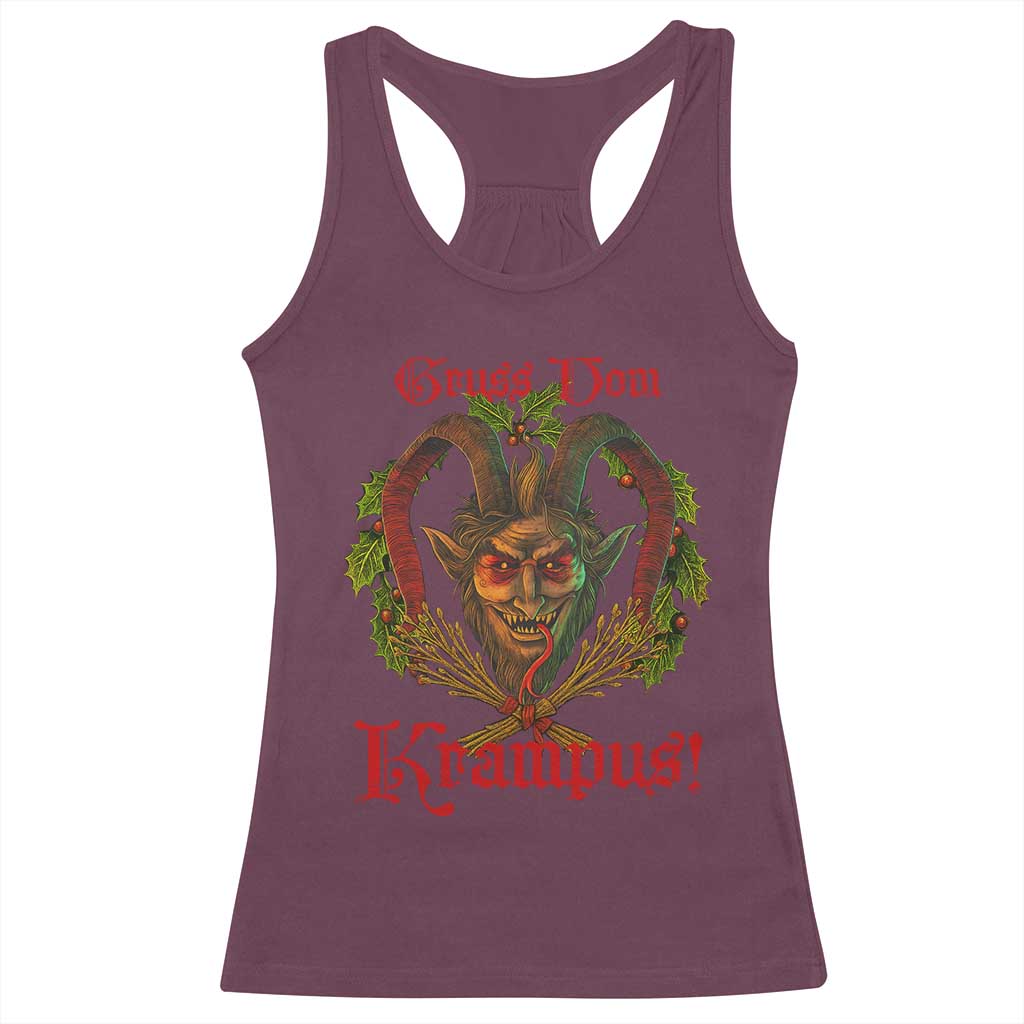Nordic Christmas Krampus Racerback Tank Top Gruss Vom Krampus Pagan Yule Xmas TS11 Maroon Print Your Wear