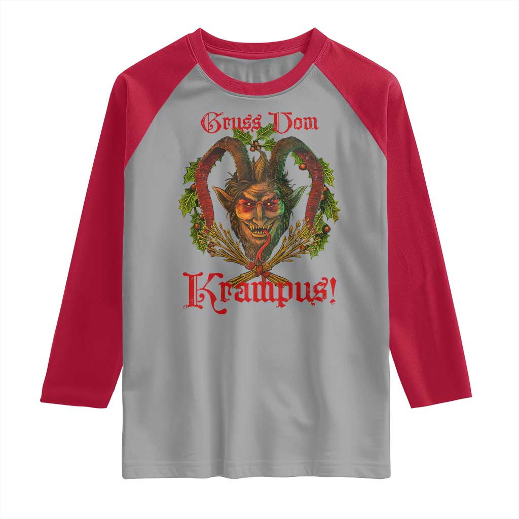 Nordic Christmas Krampus Raglan Shirt Gruss Vom Krampus Pagan Yule Xmas TS11 Sport Gray Red Print Your Wear