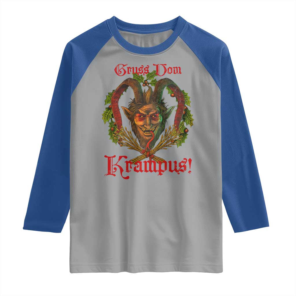 Nordic Christmas Krampus Raglan Shirt Gruss Vom Krampus Pagan Yule Xmas TS11 Sport Gray Royal Print Your Wear