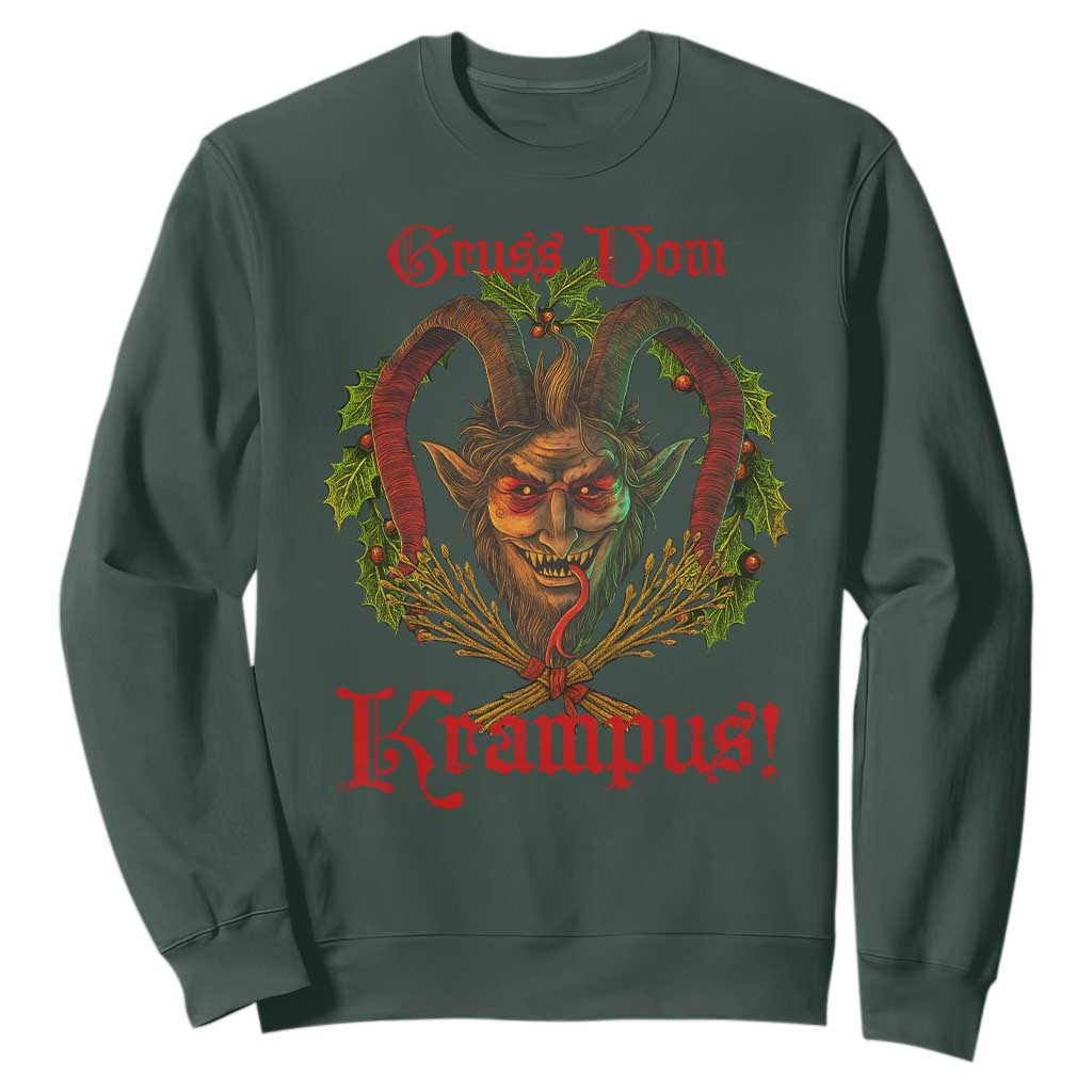 Nordic Christmas Krampus Sweatshirt Gruss Vom Krampus Pagan Yule Xmas TS11 Dark Forest Green Print Your Wear