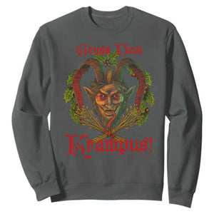 Nordic Christmas Krampus Sweatshirt Gruss Vom Krampus Pagan Yule Xmas TS11 Dark Heather Print Your Wear
