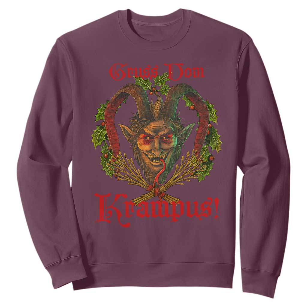 Nordic Christmas Krampus Sweatshirt Gruss Vom Krampus Pagan Yule Xmas TS11 Maroon Print Your Wear