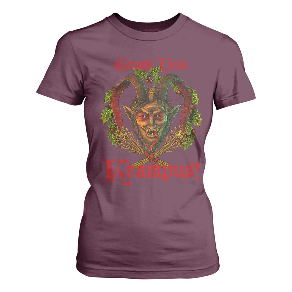 Nordic Christmas Krampus T Shirt For Women Gruss Vom Krampus Pagan Yule Xmas TS11 Maroon Print Your Wear