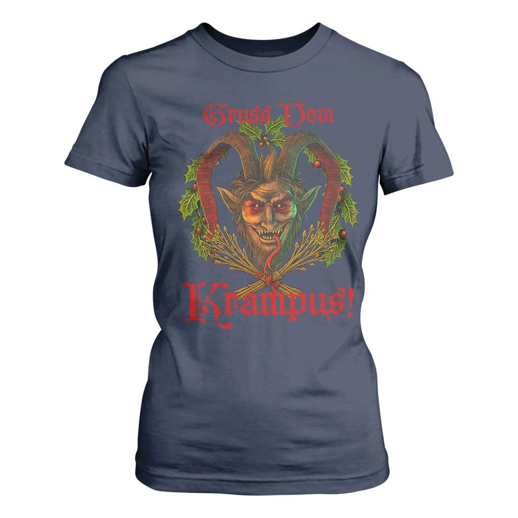 Nordic Christmas Krampus T Shirt For Women Gruss Vom Krampus Pagan Yule Xmas TS11 Navy Print Your Wear