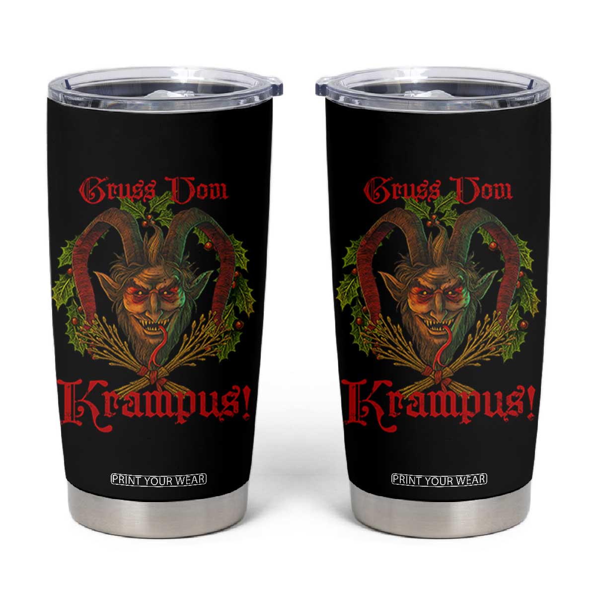 Nordic Christmas Krampus Tumbler Cup Gruss Vom Krampus Pagan Yule Xmas TS11 Black Print Your Wear