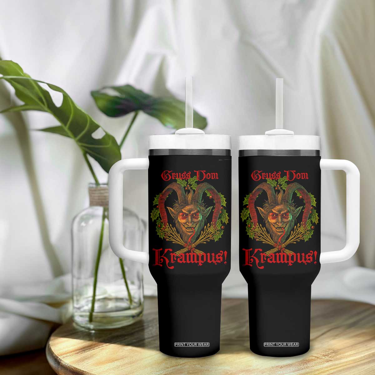Nordic Christmas Krampus Tumbler With Handle Gruss Vom Krampus Pagan Yule Xmas TS11 Print Your Wear