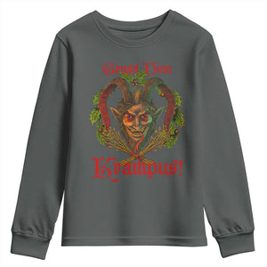 Nordic Christmas Krampus Youth Sweatshirt Gruss Vom Krampus Pagan Yule Xmas TS11 Dark Heather Print Your Wear