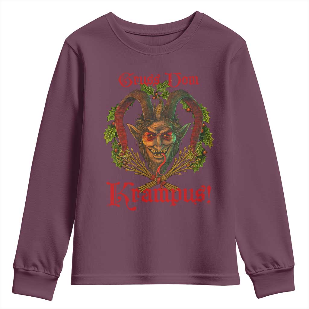 Nordic Christmas Krampus Youth Sweatshirt Gruss Vom Krampus Pagan Yule Xmas TS11 Maroon Print Your Wear
