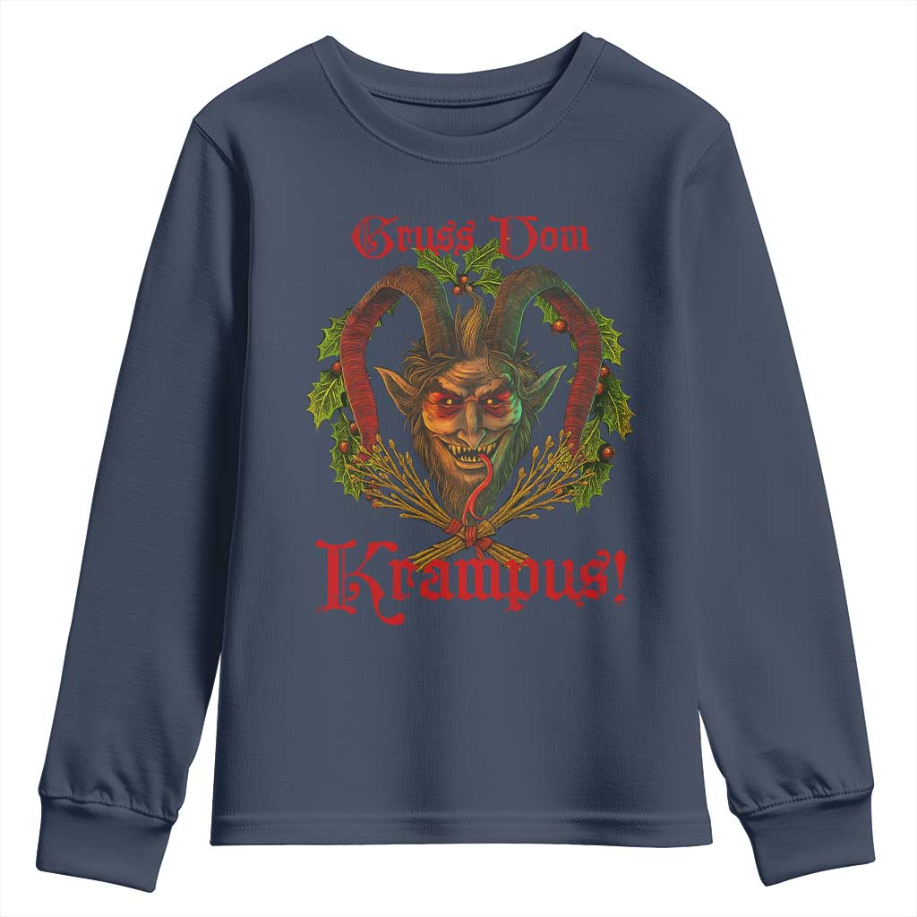 Nordic Christmas Krampus Youth Sweatshirt Gruss Vom Krampus Pagan Yule Xmas TS11 Navy Print Your Wear