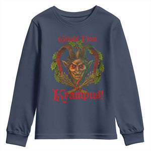 Nordic Christmas Krampus Youth Sweatshirt Gruss Vom Krampus Pagan Yule Xmas TS11 Navy Print Your Wear