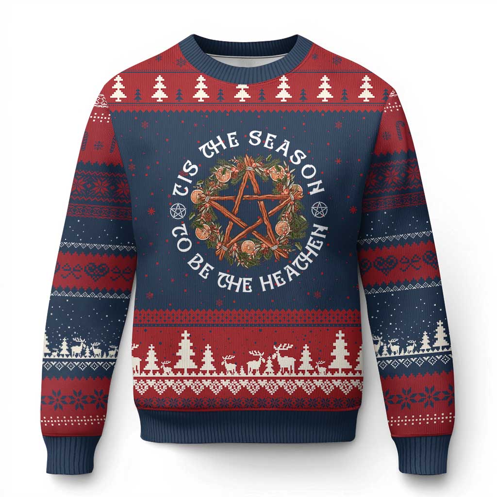 Tis The Season To Be The Heathen Ugly Christmas Sweater Pagan Christmas Yule Holiday TS11 Navy Red Print Your Wear
