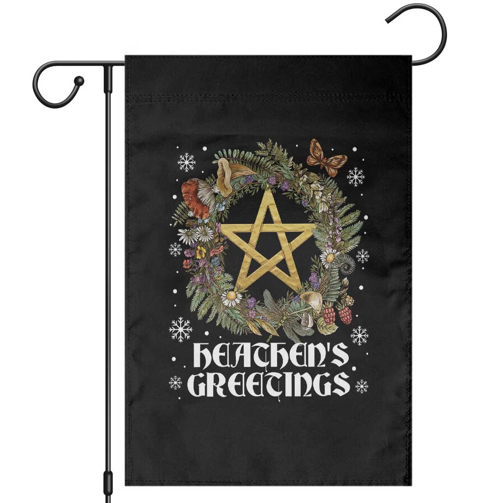 Heathens Greeting Garden Flag Pagan Christmas Wreath Yule Holiday TS11 Black Print Your Wear