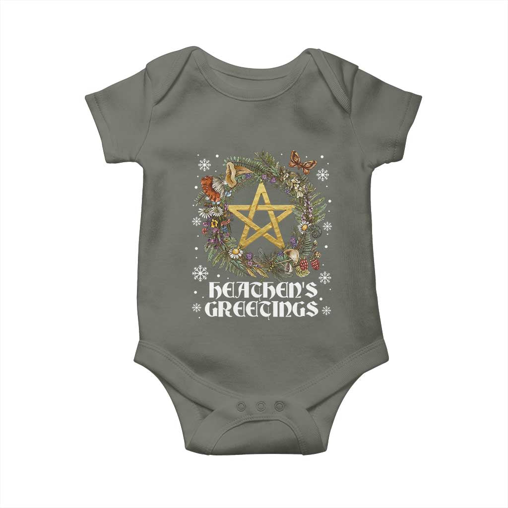 Heathens Greeting Baby Onesie Pagan Christmas Wreath Yule Holiday TS11 Military Green Print Your Wear