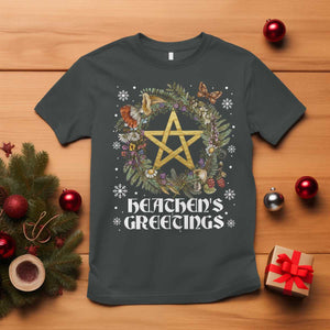 Heathens Greeting T Shirt Pagan Christmas Wreath Yule Holiday TS11 Dark Heather Print Your Wear