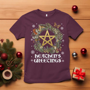 Heathens Greeting T Shirt Pagan Christmas Wreath Yule Holiday TS11 Maroon Print Your Wear