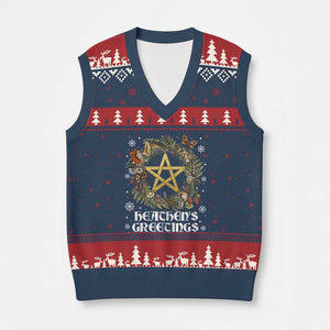 Heathens Greeting V-Neck Knit Sweater Vest Pagan Xmas Wreath Yule Holiday TS11 Navy Red Print Your Wear
