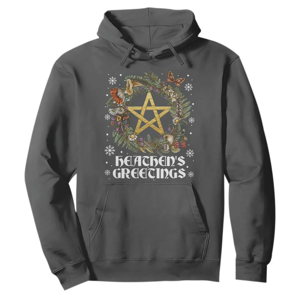 Heathens Greeting Hoodie Pagan Christmas Wreath Yule Holiday TS11 Dark Heather Print Your Wear