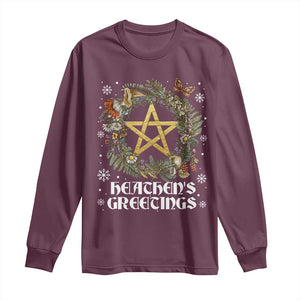 Heathens Greeting Long Sleeve Shirt Pagan Christmas Wreath Yule Holiday TS11 Maroon Print Your Wear