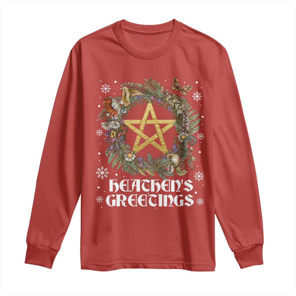 Heathens Greeting Long Sleeve Shirt Pagan Christmas Wreath Yule Holiday TS11 Red Print Your Wear