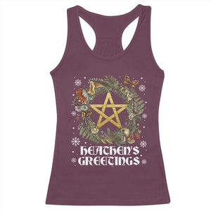 Heathens Greeting Racerback Tank Top Pagan Christmas Wreath Yule Holiday TS11 Maroon Print Your Wear